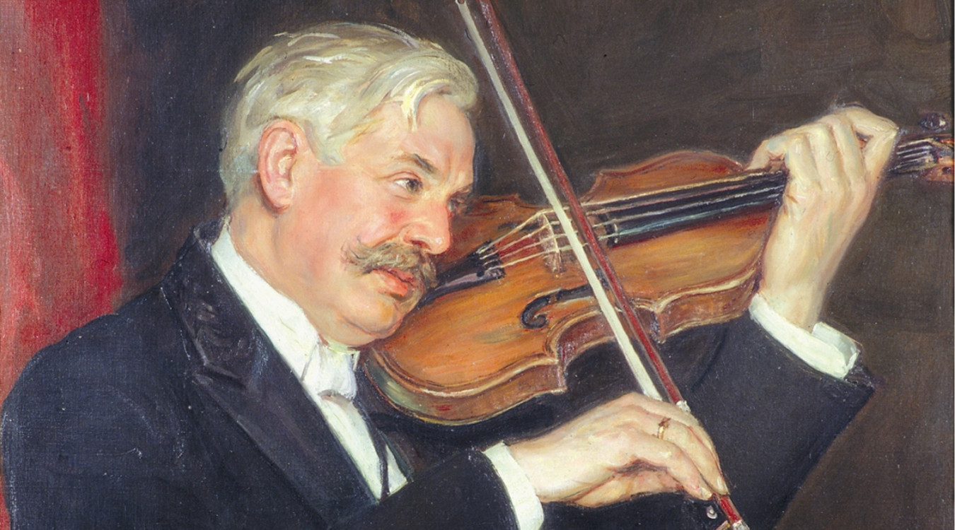 Das Bild zeigt ein zeitgenössisches Gemälde von Henri Marteau mit einer Violine in der Hand.